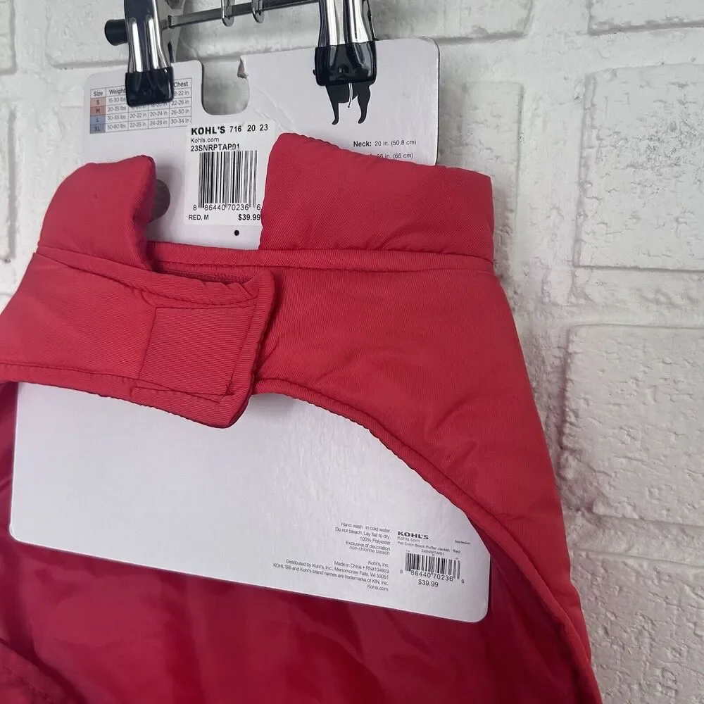 Dog Puffer Jacket Medium 20 - 35 Pounds Red Sonoma Msrp 39.99